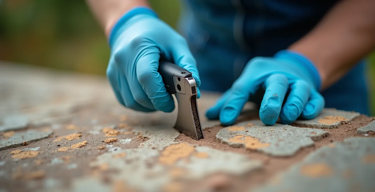 Professionnel inspectant minutieusement une zone à traiter